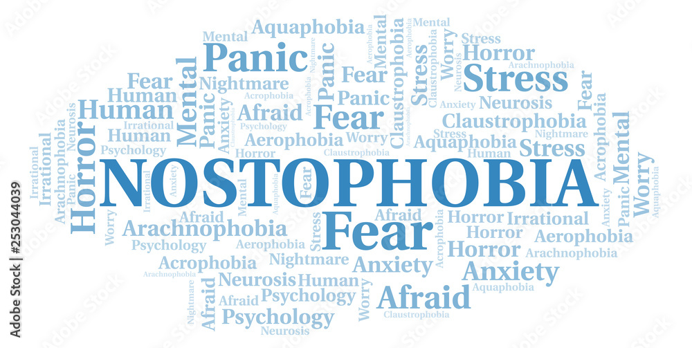 Nostophobia word cloud. Nostophobia word cloud.
