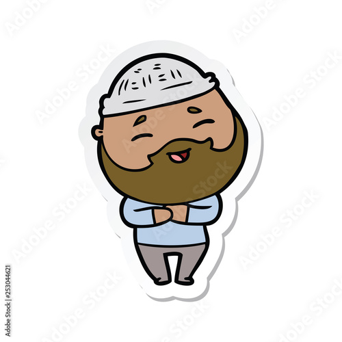 sticker of a cartoon happy bearded man