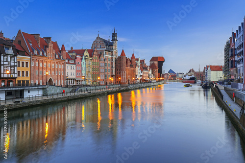 Beautiful old town of Gdansk with historic Crane at Motlawa river  Poland