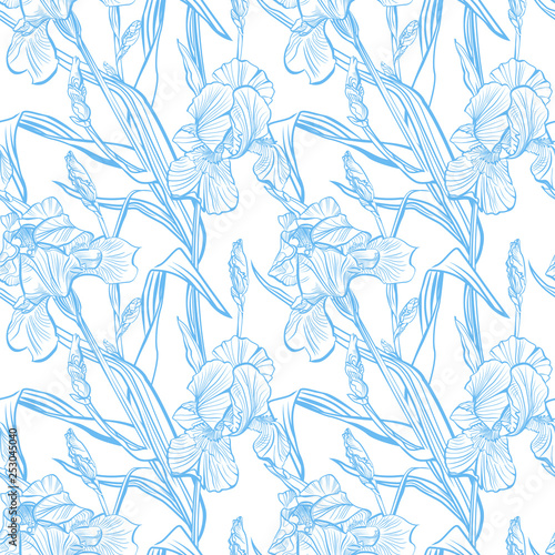 Floral seamless pattern. Flower iris background. Floral seamless texture with flowers.