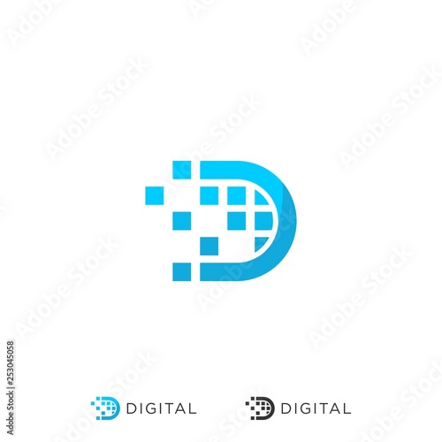 letter D digital pixel logo