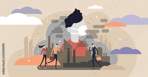 Dust in air vector illustration. Flat tiny dirty smog air persons concept.