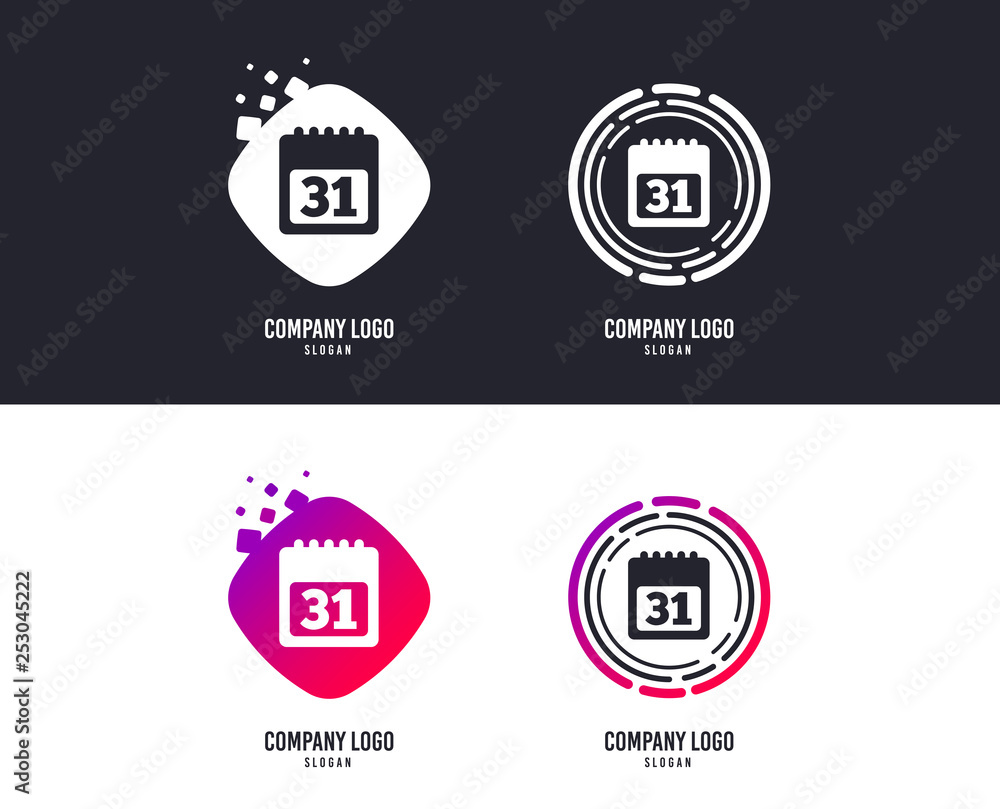 Logotype concept. Calendar sign icon. 31 day month symbol. Date button. Logo design. Colorful buttons with icons. Vector