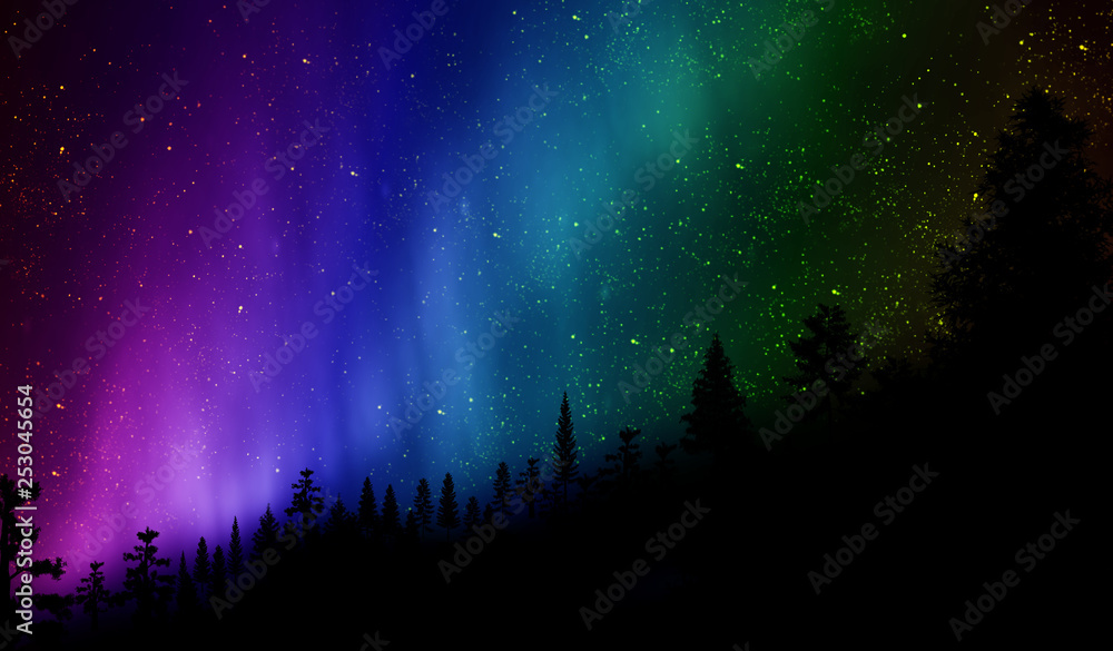 aurora borealis night over the hill