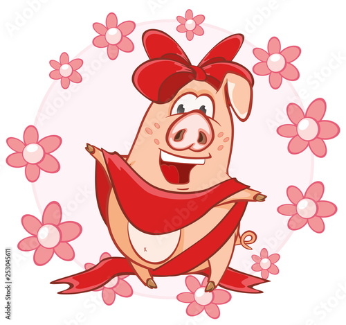  Vector Illustration of a Cute Pig. Cartoon Character 