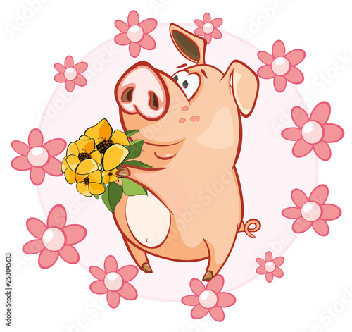 Vector Illustration of a Cute Pig. Cartoon Character 