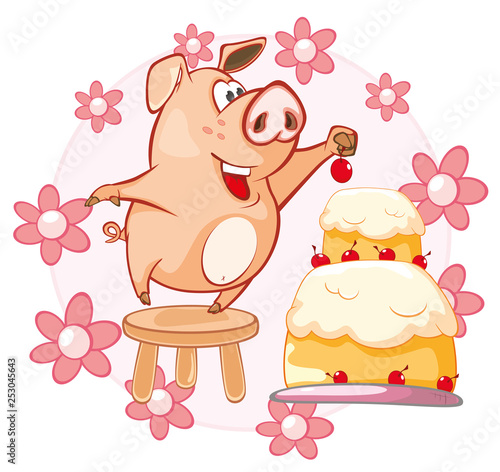 Vector Illustration of a Cute Pig. Cartoon Character 