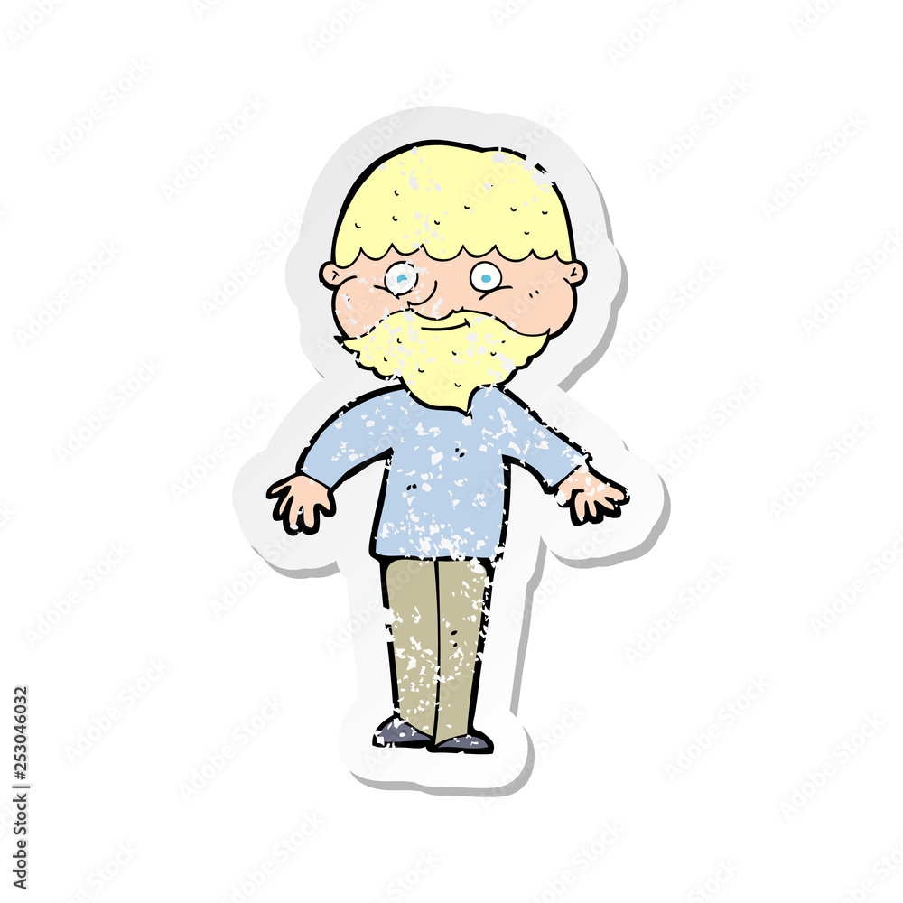 retro distressed sticker of a cartoon happy man retro distressed sticker of a cartoon happy man
