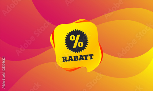 Rabatt - Discounts in German sign icon. Star with percentage symbol. Wave background. Abstract shopping banner. Template for design. Vector