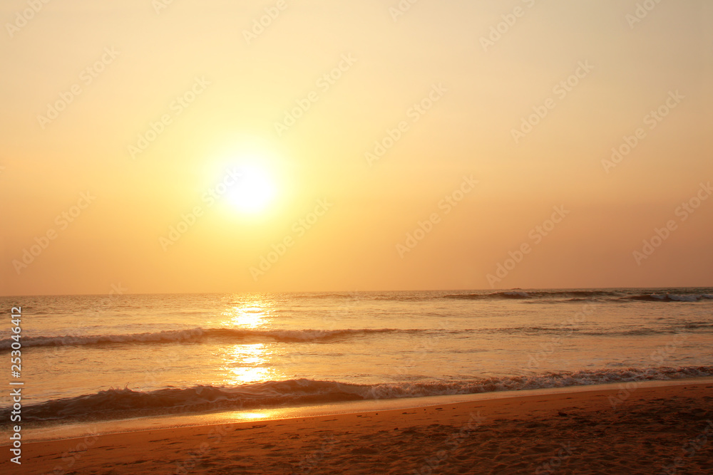 Sunset, ocean waves and beach, Indian ocean, Sri Lanka