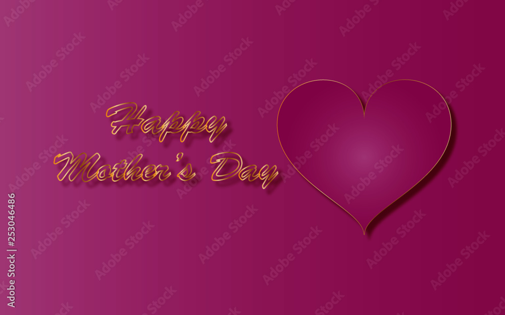 Happy Mother's Day Greeting, Pink Heart and Golden text