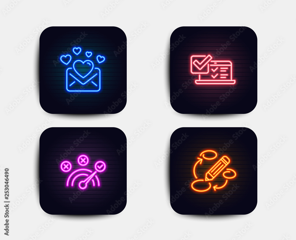 Neon glow lights. Set of Correct answer, Love mail and Online survey icons. Keywords sign. Speed symbol, Valentines letter, Quiz test. Marketing strategy. Neon icons. Glowing light banners. Vector Neon glow lights. Set of Correct answer, Love mail and Online survey icons. Keywords sign. Speed symbol, Valentines letter, Quiz test. Marketing strategy. Neon icons. Glowing light banners. Vector