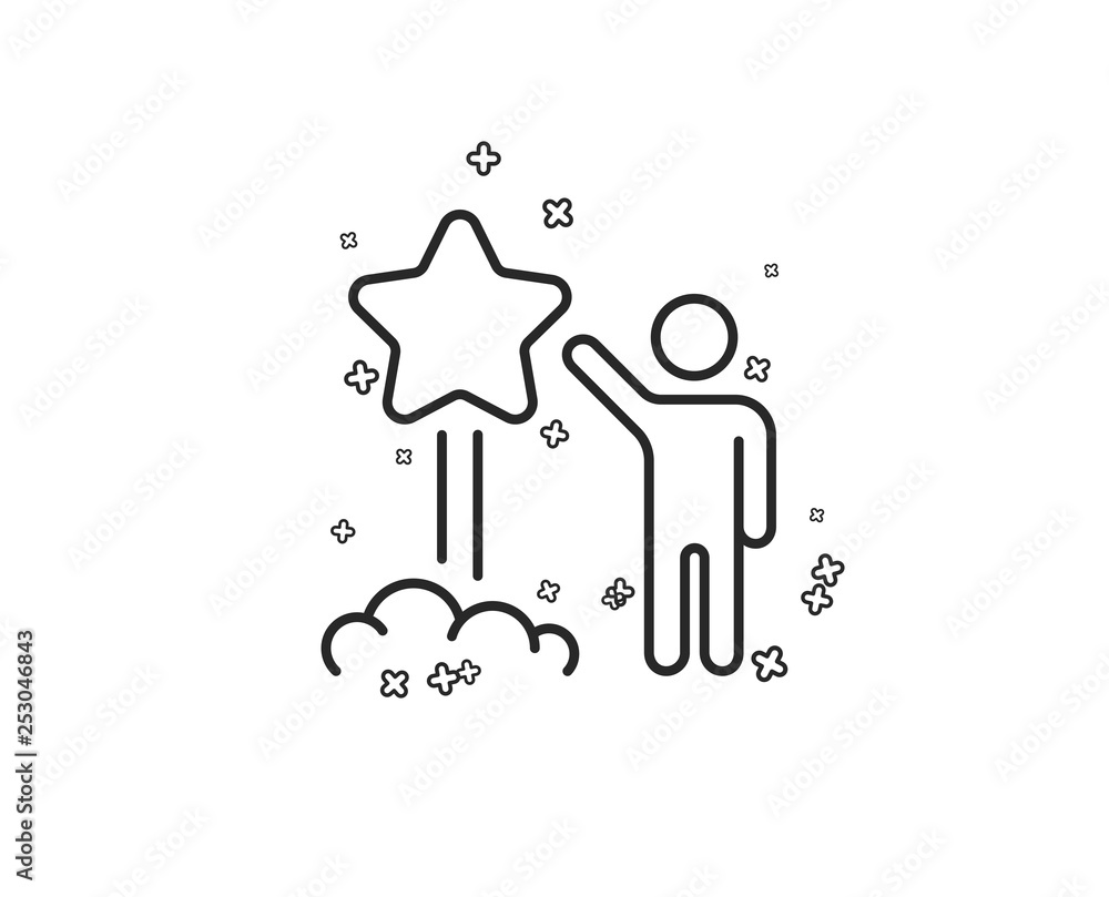 Launch star line icon. Feedback rating sign. Customer satisfaction symbol. Geometric shapes. Random cross elements. Linear Star icon design. Vector Launch star line icon. Feedback rating sign. Customer satisfaction symbol. Geometric shapes. Random cross elements. Linear Star icon design. Vector