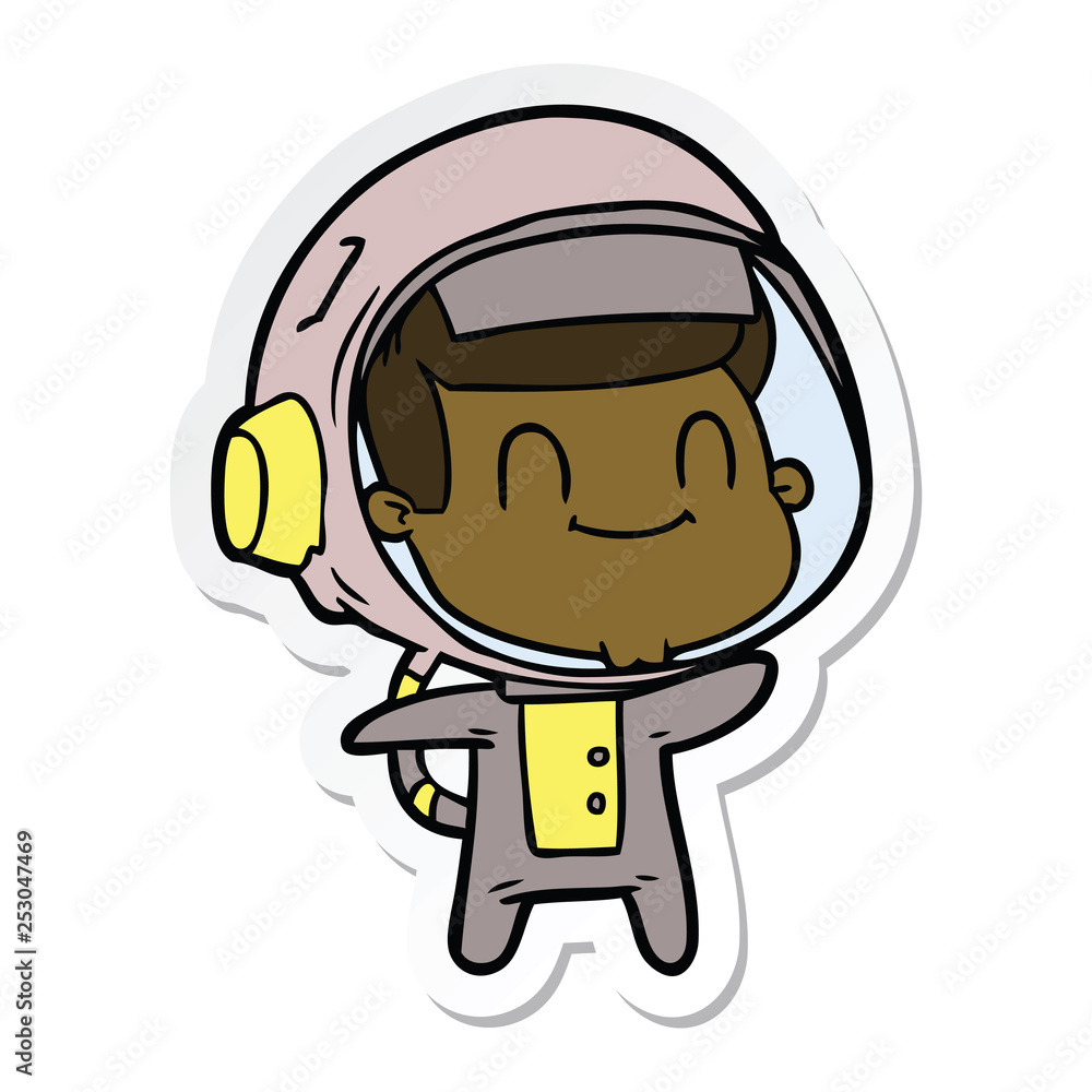 sticker of a happy cartoon astronaut