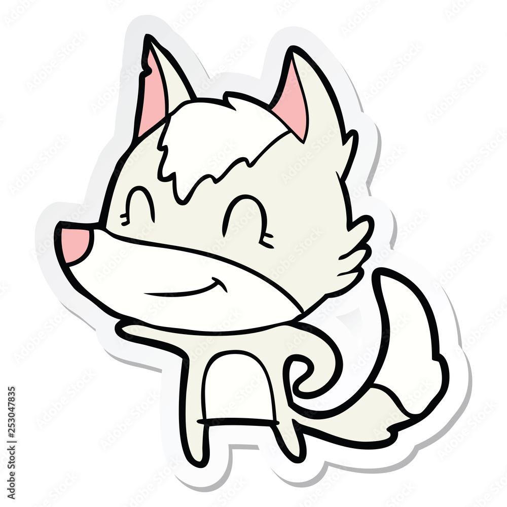 sticker of a friendly cartoon wolf sticker of a friendly cartoon wolf