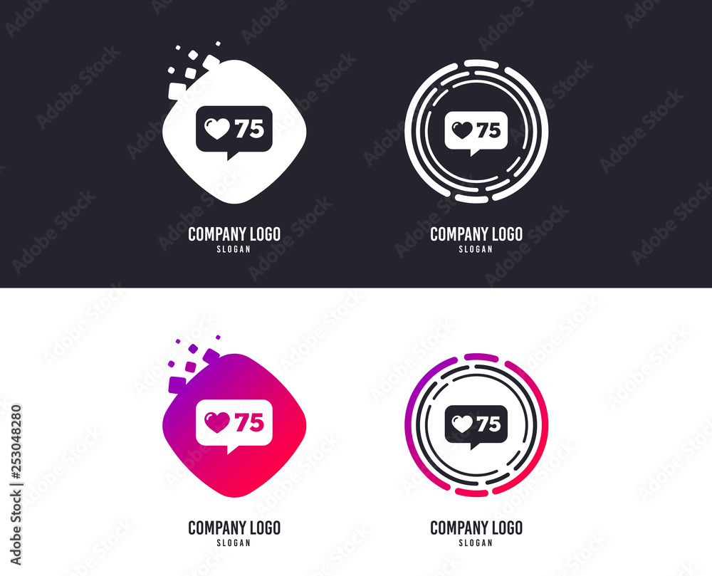 Logotype concept. Like counter icon. Notification speech bubble symbol. Logo design. Colorful buttons with icons. Vector