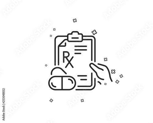 Prescription Rx recipe line icon. Medicine drugs pills sign. Geometric shapes. Random cross elements. Linear Prescription drugs icon design. Vector