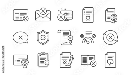 Reject line icons. Decline, Cancel and Dislike. Disapprove linear icon set.  Vector photo
