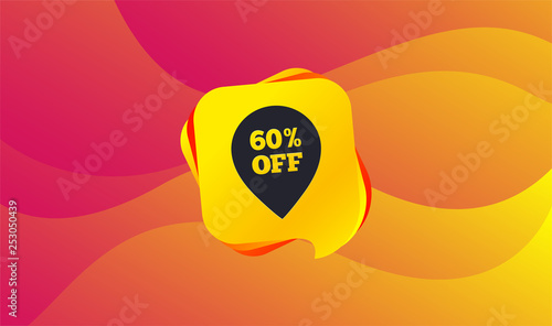 60% sale pointer tag sign icon. Discount symbol. Special offer label. Wave background. Abstract shopping banner. Template for design. Vector