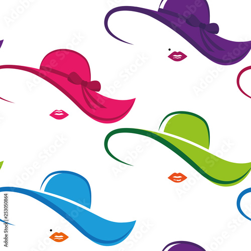 seamless pattern colorful lady chic hat and lips vector illustration EPS10