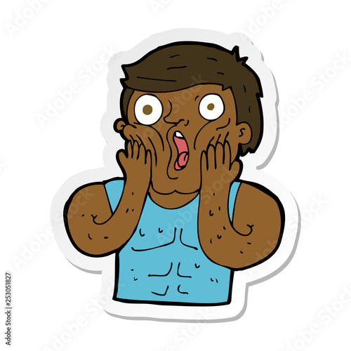 sticker of a cartoon shocked gym man