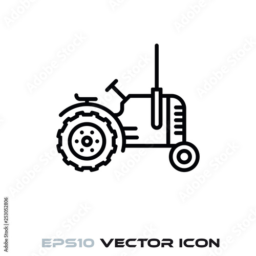 Vintage tractor vector line icon