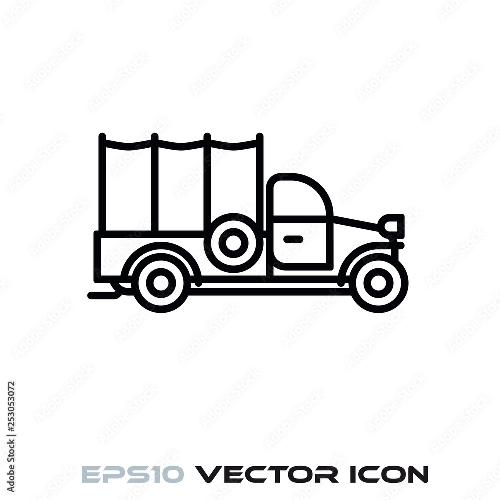 Vintage pickup truck vector line icon