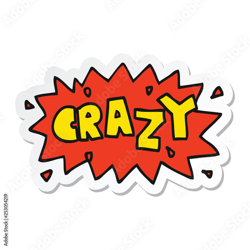 sticker of a cartoon word crazy