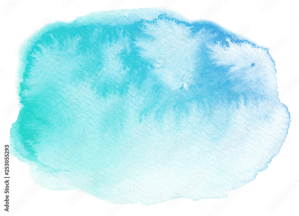 Abstract blue watercolor fill with strains on white background
