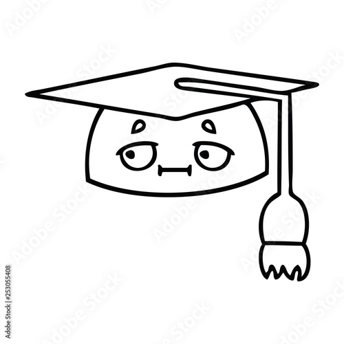 line drawing cartoon graduation hat