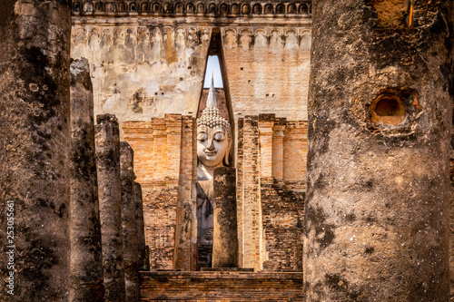 Sukhothai historical park and surrounding area example Wat Si Chum, Wat Traphang-Thong, Sorasak Temple in the midday and twilight photo