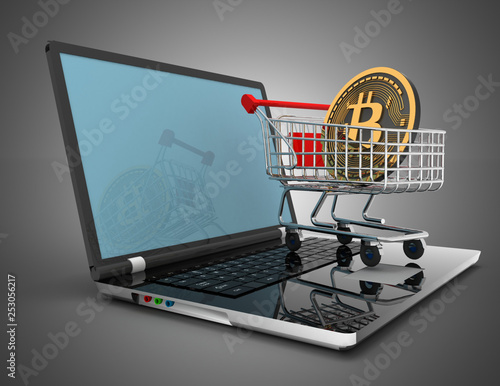 laptop cart bitcoin . 3d illustration