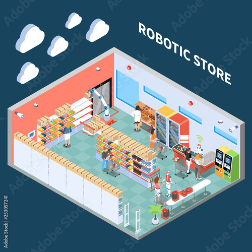 Robotic Store Isometric Composition