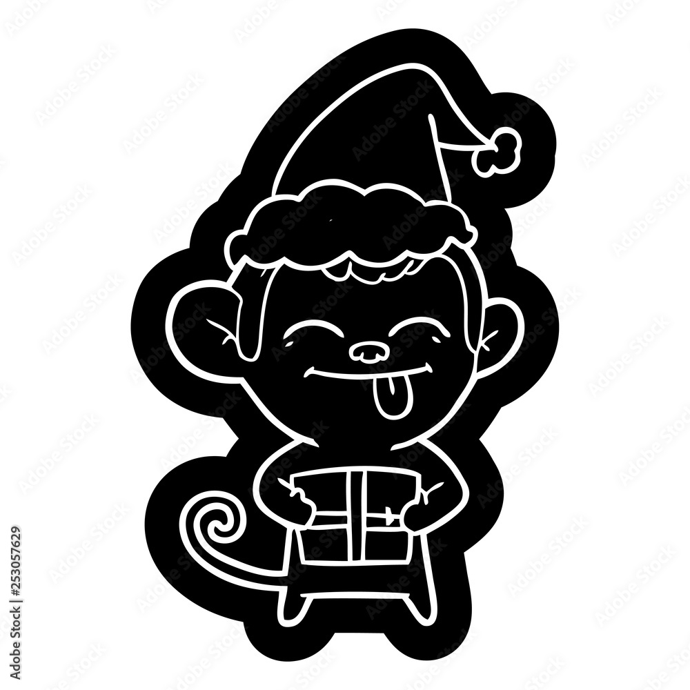 funny cartoon icon of a monkey with christmas present wearing santa hat funny cartoon icon of a monkey with christmas present wearing santa hat