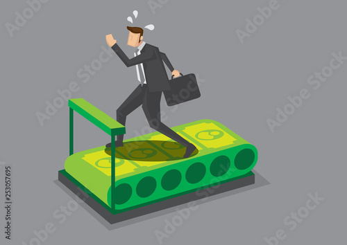 Businessman Running on Money Treadmill Vector Illustration