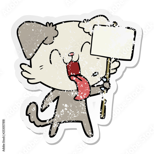 distressed sticker of a cartoon panting dog
