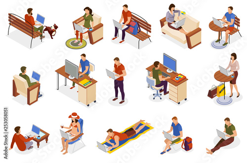 Freelancer Isometric Icons Set