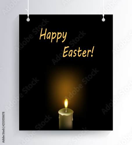 Easter dark composition with the silhouette of a burning candle and text,
