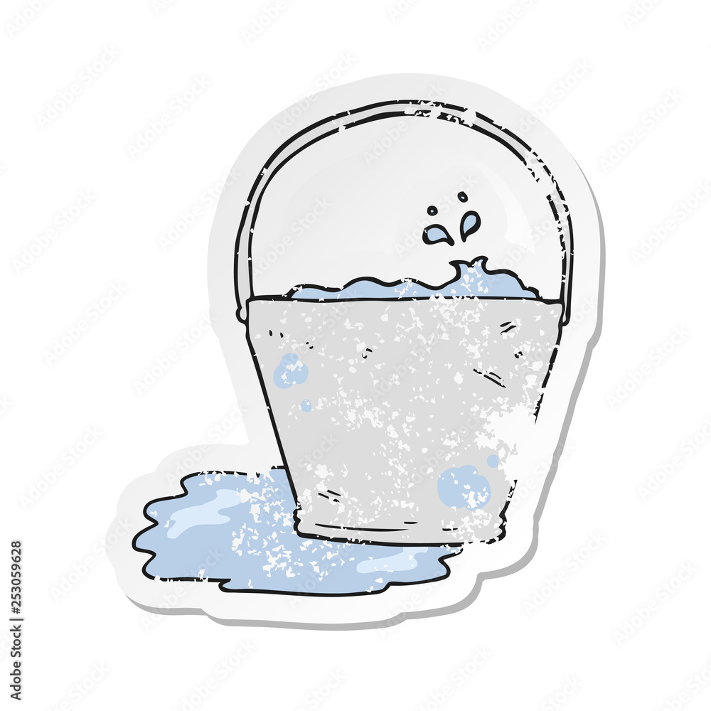 retro distressed sticker of a cartoon bucket of water retro distressed sticker of a cartoon bucket of water