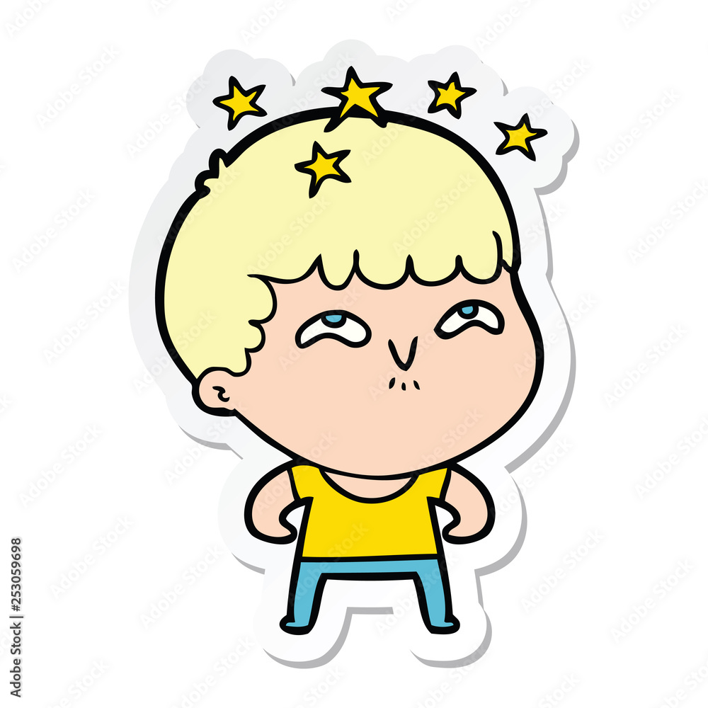 sticker of a cartoon amazed boy