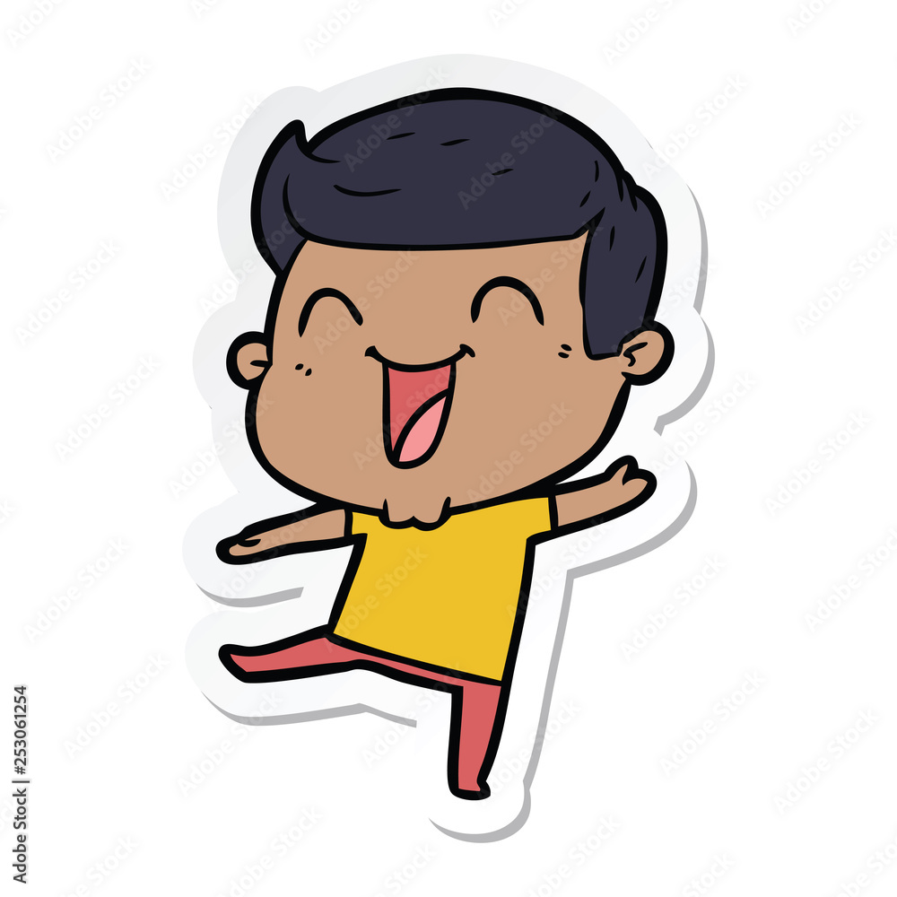 sticker of a cartoon man laughing