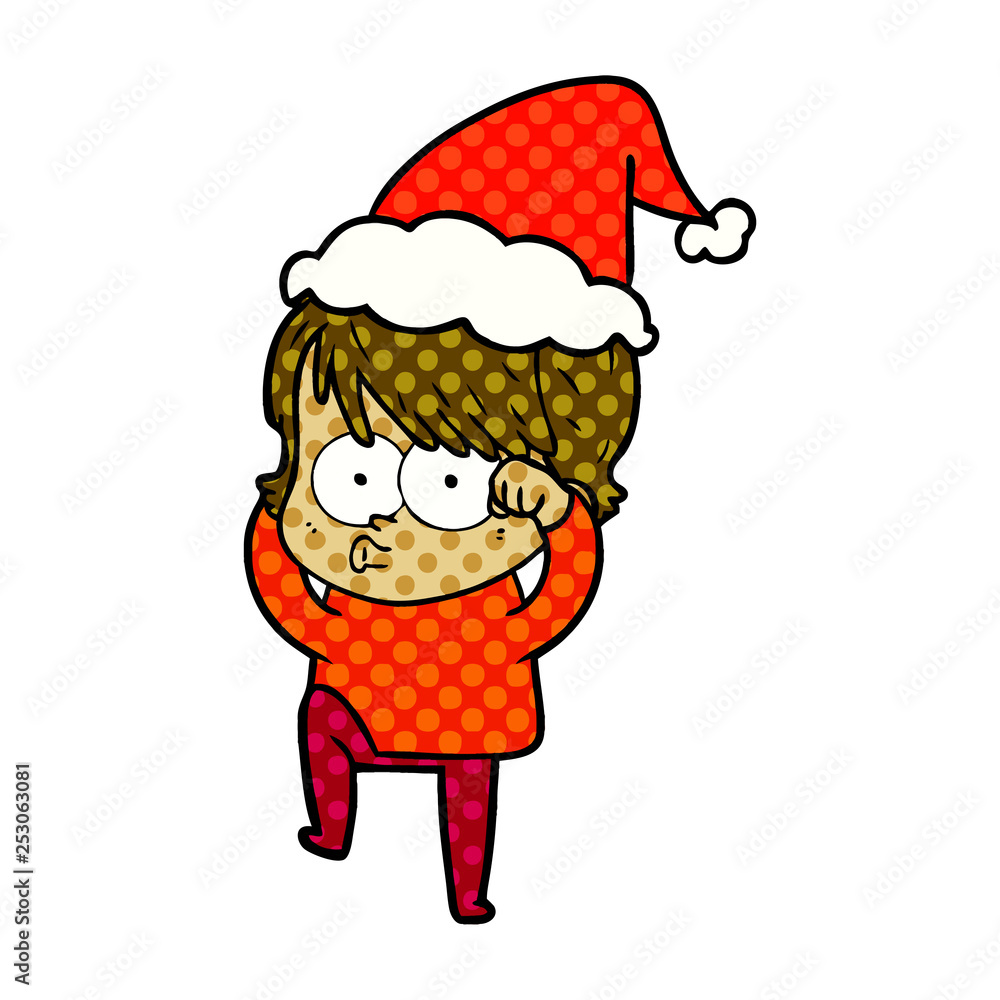 comic book style illustration of a woman wearing santa hat comic book style illustration of a woman wearing santa hat