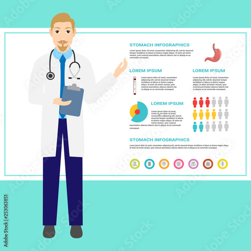 Vector illustration character design doctor explain about stomach diseases,health care. Eps 10