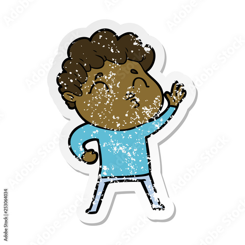 distressed sticker of a cartoon man pouting