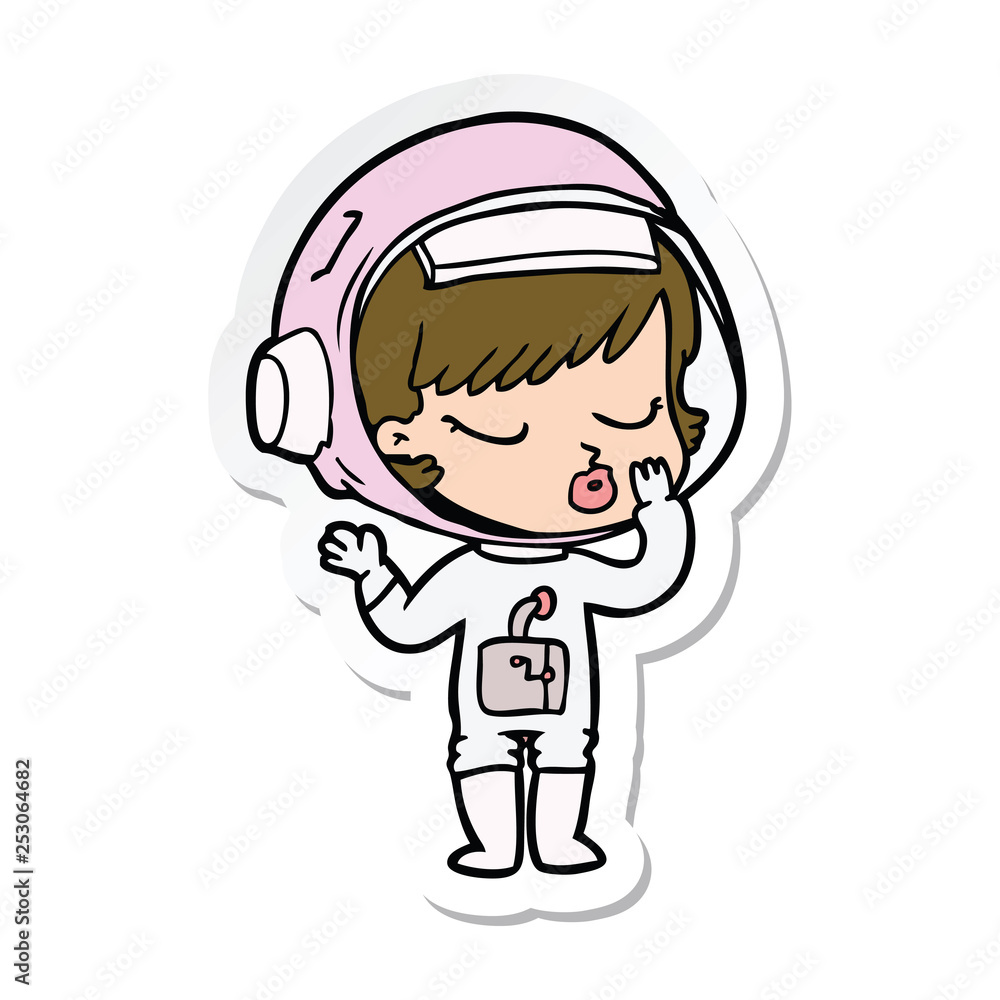 sticker of a cartoon pretty astronaut girl