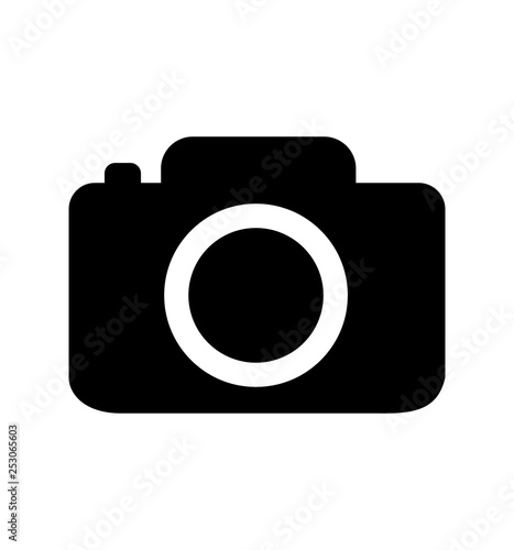 Camera icon black flat isolated on white background camera symbol isolated on white