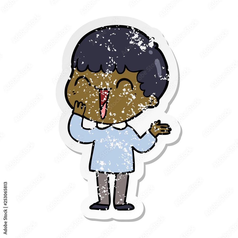 Fototapeta premium distressed sticker of a cartoon happy man