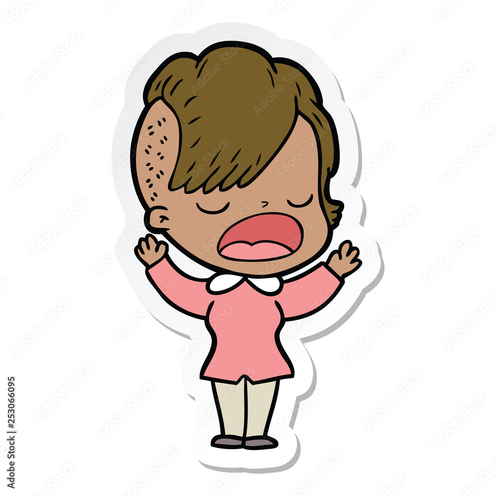 sticker of a cartoon cool hipster girl talking sticker of a cartoon cool hipster girl talking
