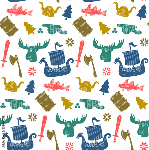 Norwegian norway viking symbols vector pattern