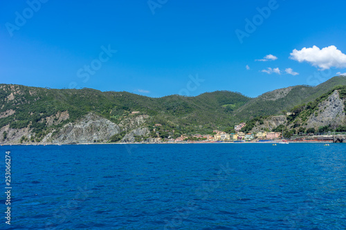 Italy, Cinque Terre, Monterosso, Monterosso al Mare, SCENIC VIEW OF SEA AGAINST BLUE SKY
